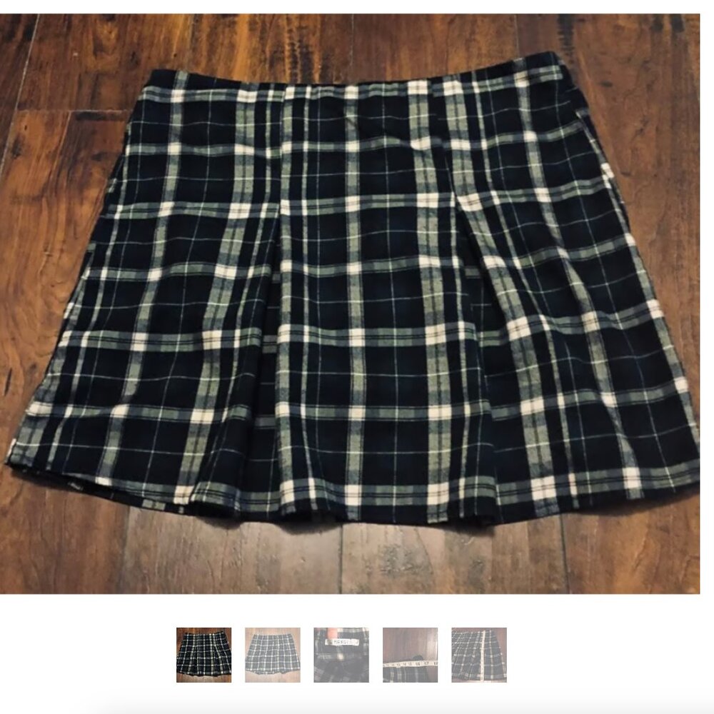 VINTAGE GREEN/NAVY PLAID MINI SCHOOL GIRL SKIRT